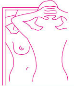 diagram of a women looking in the mirror for a self breast exam